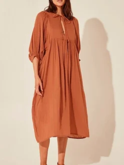 Women's Casual Dress Cotton Linen Dress Shift Dress Midi Dress Cotton Fashion Traditional / Vintage Outdoor Daily Vacation Crew Neck Ruched 3/4 Length Sleeve Fall Winter Autumn 2023 Loose Fit Black -Party Prom Dresses Sales Store ultsla1694573537022