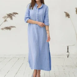 Women's Cotton Dress Pajamas Nightgown Nighty Pure Color Retro Comfort Home Daily Stand Collar Long Sleeve Button Summer Fall Spring White Blue 18 Women's Cotton Dress Pajamas Nightgown Nighty Pure Color Retro Comfort Home Daily Stand Collar Long Sleeve Button Summer Fall Spring White Blue -Party Prom Dresses Sales Store ulvcyq1654067372829
