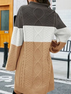 Women's Sweater Dress Jumper Dress Casual Dress Midi Dress Fashion Color Block Outdoor Holiday Vacation Going Out Round Neck Long Sleeve Patchwork 2023 Loose Fit Wine Khaki S M L XL -Party Prom Dresses Sales Store umhrcc1697537958857