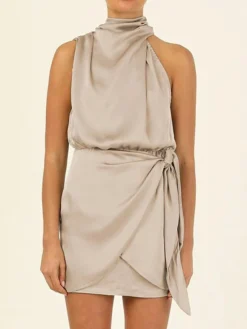 Women's Party Dress Homecoming Dress Cocktail Dress Mini Dress Black Champagne Light Green Sleeveless Pure Color Lace Up Spring Fall Winter Halter Neck Fashion Wedding Guest Birthday Vacation Loose -Party Prom Dresses Sales Store umneup1693535344691