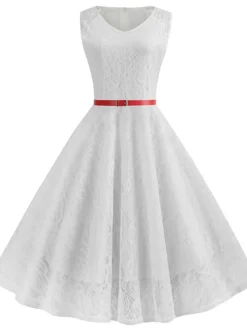 Women's Party Dress Lace Dress Homecoming Dress Midi Dress Black White Red Sleeveless Pure Color Lace Summer Spring Fall V Neck Party Party Vacation 2022 S M L XL XXL