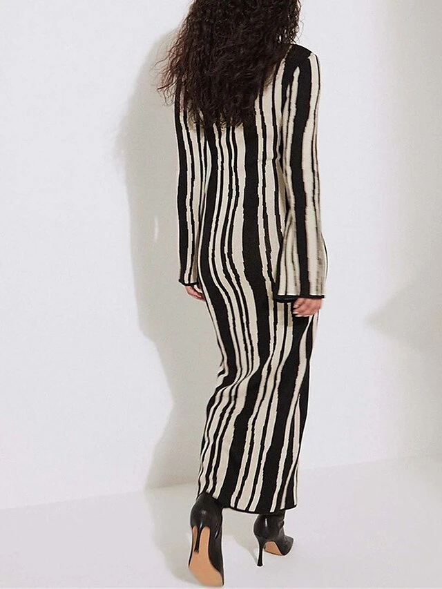 Women's Sweater Dress Winter Dress Jumper Dress Long Dress Maxi Dress Fashion Print Outdoor Daily Holiday Date Crew Neck Long Sleeve Print 2023 Slim Black Blue S M L 3 Women's Sweater Dress Winter Dress Jumper Dress Long Dress Maxi Dress Fashion Print Outdoor Daily Holiday Date Crew Neck Long Sleeve Print 2023 Slim Black Blue S M L - Image 3