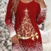Women's Christmas Work Dress Casual Dress Winter Dress Daily Mini Dress Print Crew Neck Long Sleeve Tree Loose Fit Wine Navy Blue Brown Fall Winter