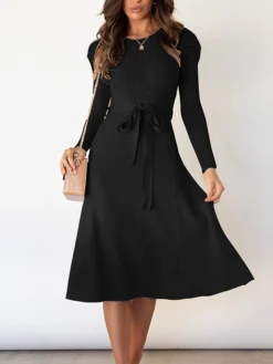 Women's Sweater Dress Jumper Dress Casual Dress Midi Dress Fashion Pure Color Outdoor Daily Vacation Going Out Crew Neck Long Sleeve Ruched 2023 Regular Fit Black Red Green S M L XL XXL -Party Prom Dresses Sales Store uqkdar1694501387368