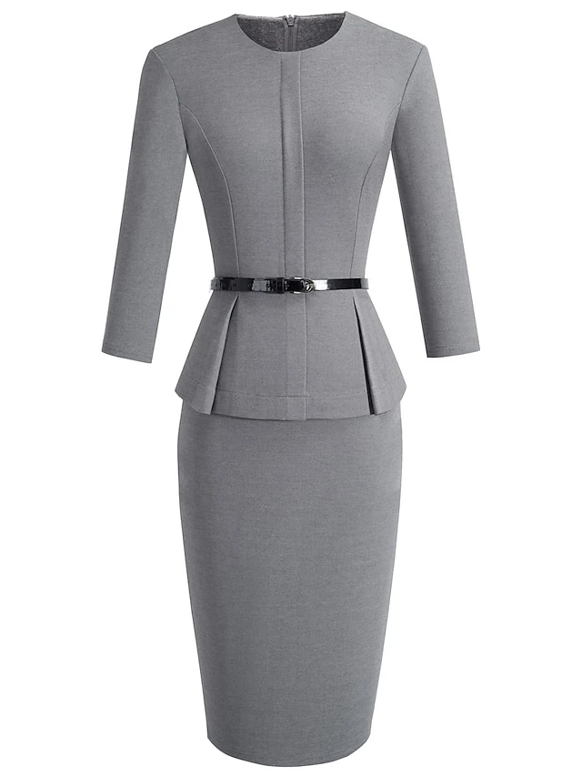 Women's Work Dress Sheath Dress Semi Formal Dress Fashion Midi Dress Ruched Crew Neck 3/4 Length Sleeve Plain Regular Fit Black Red Blue Fall Winter S M L XL XXL 10 Women's Work Dress Sheath Dress Semi Formal Dress Fashion Midi Dress Ruched Crew Neck 3/4 Length Sleeve Plain Regular Fit Black Red Blue Fall Winter S M L XL XXL - Image 10