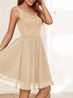 Women's Party Dress Lace Dress Homecoming Dress Midi Dress Pink Wine Khaki Sleeveless Pure Color Lace Summer Spring Fall V Neck Vintage Wedding Guest Birthday Vacation 2023 S M L XL XXL -Party Prom Dresses Sales Store uqried1691399767550