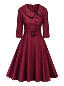 Women's Casual Dress Swing Dress Knee Length Dress Black Red Long Sleeve Pure Color Ruched Summer Spring Shirt Collar Vintage Winter Dress Fall Dress 2023 S M L XL 16 Women's Casual Dress Swing Dress Knee Length Dress Black Red Long Sleeve Pure Color Ruched Summer Spring Shirt Collar Vintage Winter Dress Fall Dress 2023 S M L XL -Party Prom Dresses Sales Store urggzn1634282845824