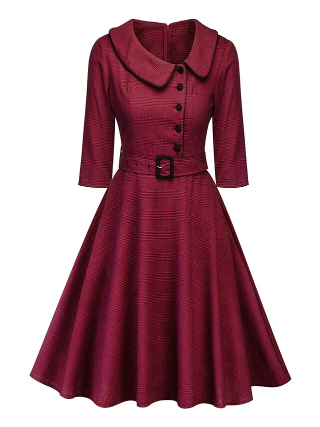 Women's Casual Dress Swing Dress Knee Length Dress Black Red Long Sleeve Pure Color Ruched Summer Spring Shirt Collar Vintage Winter Dress Fall Dress 2023 S M L XL 3 Women's Casual Dress Swing Dress Knee Length Dress Black Red Long Sleeve Pure Color Ruched Summer Spring Shirt Collar Vintage Winter Dress Fall Dress 2023 S M L XL - Image 3