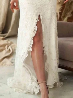 Women‘s Party Dress Wedding Guest Dress Lace Dress Sheath Dress Long Dress Maxi Dress White Sleeveless Pure Color Lace Spring Summer Crew Neck Fashion Party Spring Dress Slim 2023 S M L XL -Party Prom Dresses Sales Store usxfgg1657089349847