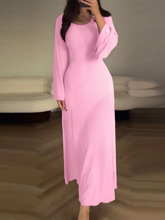 Women's Work Dress Casual Dress A Line Dress Fashion Winter Dress Daily Flared Sleeve Long Dress Maxi Dress Patchwork Crew Neck Long Sleeve Plain Regular Fit Black Pink Purple Fall Winter S M L XL 1 Women's Work Dress Casual Dress A Line Dress Fashion Winter Dress Daily Flared Sleeve Long Dress Maxi Dress Patchwork Crew Neck Long Sleeve Plain Regular Fit Black Pink Purple Fall Winter S M L XL