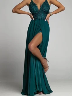 Women's Prom Dress Party Dress Lace Dress Long Dress Maxi Dress Pink Green Sleeveless Pure Color Lace Summer Spring Spaghetti Strap Party Birthday Wedding Guest Vacation 2023 S M L XL 2XL -Party Prom Dresses Sales Store uuzcja1676886522559