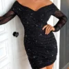 Women's Party Dress Bodycon Sheath Dress Mini Dress Black Red Blue Long Sleeve Pure Color Ruched Fall Winter Autumn Off Shoulder Fashion Vacation 2023 S M L XL