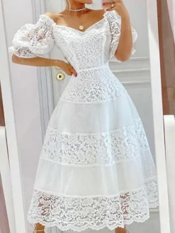Women's Party Dress Lace Dress A Line Dress Long Dress Maxi Dress White Half Sleeve Pure Color Lace Spring Fall Autumn Off Shoulder Modern 2023 S M L XL XXL