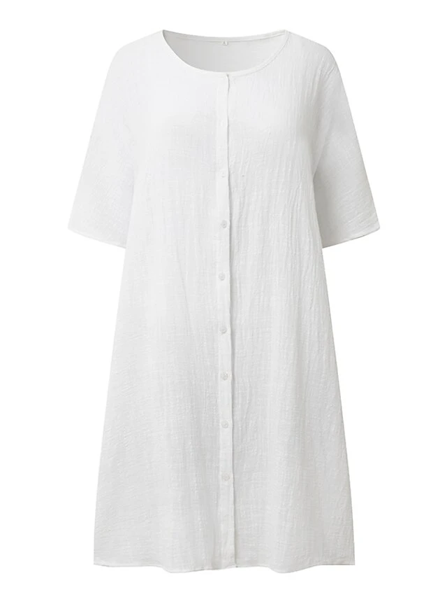 Women's Casual Dress Shirt Dress Cotton Linen Dress Mini Dress Blue Purple Pink Short Sleeve Pure Color Spring Summer V Neck Beach Basic Daily Weekend Loose Fit Linen S M L XL XXL 3XL 20 Women's Casual Dress Shirt Dress Cotton Linen Dress Mini Dress Blue Purple Pink Short Sleeve Pure Color Spring Summer V Neck Beach Basic Daily Weekend Loose Fit Linen S M L XL XXL 3XL - Image 20