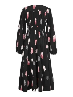 Women's Work Dress Casual Dress Swing Dress Fashion Winter Dress Daily Midi Dress Button Split V Neck Long Sleeve Print Regular Fit Black Fall Winter S M L XL -Party Prom Dresses Sales Store uzeoct1695096215499