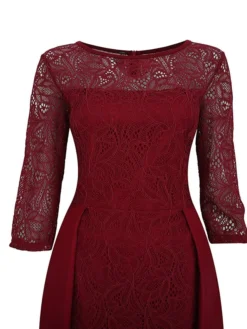 Women's Party Dress Lace Dress Swing Dress Mini Dress Black Wine Blue 3/4 Length Sleeve Pure Color Lace Spring Fall Winter Crew Neck Fashion Party Spring Dress 2023 S M L XL XXL 3XL 4XL -Party Prom Dresses Sales Store uzuggd1671604321482