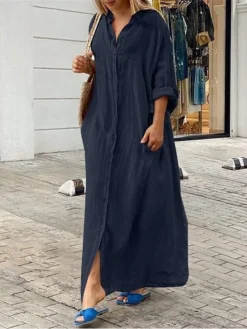 Women's Shirt Dress Casual Dress Cotton Linen Dress Maxi Long Dress Linen / Cotton Blend Basic Classic Outdoor Daily Vacation Shirt Collar Button Pocket 3/4 Length Sleeve Summer Spring Fall 2023 23 Women's Shirt Dress Casual Dress Cotton Linen Dress Maxi Long Dress Linen / Cotton Blend Basic Classic Outdoor Daily Vacation Shirt Collar Button Pocket 3/4 Length Sleeve Summer Spring Fall 2023 -Party Prom Dresses Sales Store vahuwu1692084279112