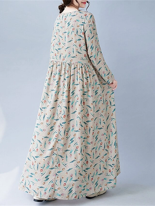 Women's Casual Dress Linen Dress Swing Dress Maxi Long Dress Linen Fashion Modern Outdoor Daily Holiday Crew Neck Print Long Sleeve Fall Winter Autumn 2023 Loose Fit Apricot Flower L XL 2XL 16 Women's Casual Dress Linen Dress Swing Dress Maxi Long Dress Linen Fashion Modern Outdoor Daily Holiday Crew Neck Print Long Sleeve Fall Winter Autumn 2023 Loose Fit Apricot Flower L XL 2XL - Image 16
