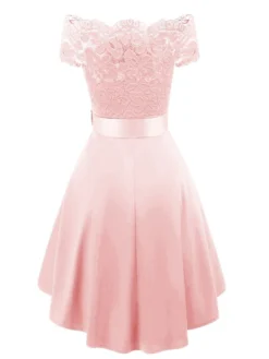 Women‘s Cocktail Party Dress Wedding Guest Dress Black Dress Knee Length Dress White Pink Wine Short Sleeve Pure Color Lace Fall Spring Off Shoulder 2023 S M L XL XXL -Party Prom Dresses Sales Store vayzpn1659514645698