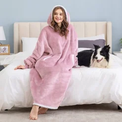 Women‘s Christmas Couple‘s Pajamas Nightgown Wearable Blanket Hoodie Blanket Pure Color Warm Comfort Oversized Home Daily Fleece Warm Hoodie Long Sleeve Pocket Winter Fall Pink Wine -Party Prom Dresses Sales Store vcagoe1663926505203