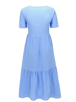 Women's Casual Dress Cotton Linen Dress Swing Dress Midi Dress Polyester Basic Classic Outdoor Daily Vacation Crew Neck Pocket Short Sleeve Summer Spring 2023 Loose Fit Black Yellow Blue Plain M L XL -Party Prom Dresses Sales Store vcrzkx1691067931342