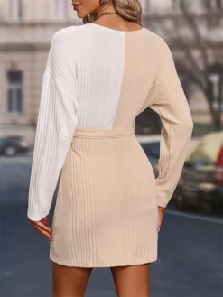 Women's Work Dress Sheath Dress Semi Formal Dress Fashion Mini Dress Lace Up Lace V Neck Long Sleeve Color Block Loose Fit Apricot Fall Winter S M L XL 10 Women's Work Dress Sheath Dress Semi Formal Dress Fashion Mini Dress Lace Up Lace V Neck Long Sleeve Color Block Loose Fit Apricot Fall Winter S M L XL -Party Prom Dresses Sales Store vdfrsx1693971209776