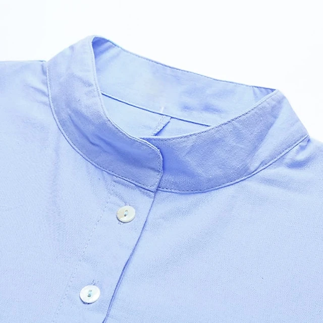 Women's Cotton Dress Pajamas Nightgown Nighty Pure Color Retro Comfort Home Daily Stand Collar Long Sleeve Button Summer Fall Spring White Blue 2 Women's Cotton Dress Pajamas Nightgown Nighty Pure Color Retro Comfort Home Daily Stand Collar Long Sleeve Button Summer Fall Spring White Blue - Image 2