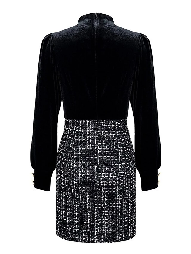 Women's Work Dress Sheath Dress Semi Formal Dress Fashion Office Daily Workfashion Mini Dress Patchwork Button Stand Collar Long Sleeve Plaid Slim Black Fall Winter S M L 5 Women's Work Dress Sheath Dress Semi Formal Dress Fashion Office Daily Workfashion Mini Dress Patchwork Button Stand Collar Long Sleeve Plaid Slim Black Fall Winter S M L - Image 5