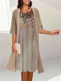 Women's Two Piece Dress Set Casual Dress Print Dress Outdoor Daily Fashion Elegant Print Midi Dress Crew Neck 3/4 Length Sleeve Floral Loose Fit Black Yellow Purple Summer Spring S M L XL XXL 8 Women's Two Piece Dress Set Casual Dress Print Dress Outdoor Daily Fashion Elegant Print Midi Dress Crew Neck 3/4 Length Sleeve Floral Loose Fit Black Yellow Purple Summer Spring S M L XL XXL -Party Prom Dresses Sales Store vfeeyw1690171229452