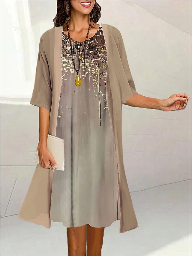 Women's Two Piece Dress Set Casual Dress Print Dress Outdoor Daily Fashion Elegant Print Midi Dress Crew Neck 3/4 Length Sleeve Floral Loose Fit Black Yellow Purple Summer Spring S M L XL XXL 3 Women's Two Piece Dress Set Casual Dress Print Dress Outdoor Daily Fashion Elegant Print Midi Dress Crew Neck 3/4 Length Sleeve Floral Loose Fit Black Yellow Purple Summer Spring S M L XL XXL - Image 3