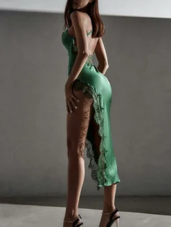 Women's Prom Dress Lace Dress Sheath Dress Long Dress Maxi Dress Black White Green Sleeveless Pure Color Lace Summer Spring Spaghetti Strap Fashion Evening Party Wedding Guest Vacation 2023 S M L -Party Prom Dresses Sales Store vferyt1640771239112