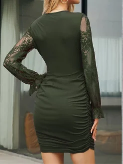 Women's Party Dress Homecoming Dress Cocktail Dress Mini Dress Black Red Blue Long Sleeve Pure Color Lace Fall Winter Autumn V Neck Fashion Winter Dress Wedding Guest Vacation 2023 S M L XL XXL -Party Prom Dresses Sales Store vfgbzb1695028830518