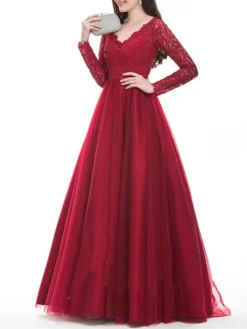 Women‘s Formal Party Dress Wedding Guest Dress Lace Dress Sheath Dress Long Dress Maxi Dress Red Long Sleeve Pure Color Lace Winter Fall Autumn V Neck Winter Dress Slim S M L XL 6 Women‘s Formal Party Dress Wedding Guest Dress Lace Dress Sheath Dress Long Dress Maxi Dress Red Long Sleeve Pure Color Lace Winter Fall Autumn V Neck Winter Dress Slim S M L XL -Party Prom Dresses Sales Store vgatyf1658901260819