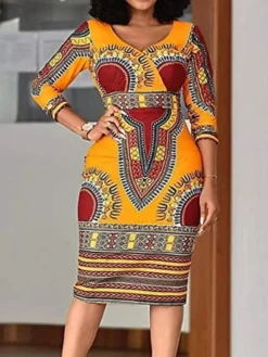 Women's Work Dress Sheath Dress Semi Formal Dress Fashion Midi Dress Print V Neck 3/4 Length Sleeve Floral Regular Fit Black Yellow Red Summer Spring S M L XL XXL -Party Prom Dresses Sales Store vgciwe1673598591459