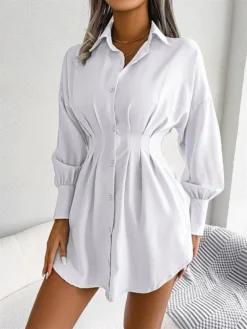 Women's Work Dress White Dress Semi Formal Dress Fashion Office Daily Workfashion Mini Dress Ruched Button Shirt Collar Long Sleeve Plain Loose Fit White Blue Army Green Fall Winter S M L XL 23 Women's Work Dress White Dress Semi Formal Dress Fashion Office Daily Workfashion Mini Dress Ruched Button Shirt Collar Long Sleeve Plain Loose Fit White Blue Army Green Fall Winter S M L XL -Party Prom Dresses Sales Store vhkhyv1695026954130