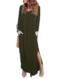 Women's Work Dress Semi Formal Dress Fashion Long Dress Maxi Dress Split Asymmetrical V Neck Long Sleeve Plain Regular Fit Wine Purple Army Green Fall Winter S M L XL XXL 15 Women's Work Dress Semi Formal Dress Fashion Long Dress Maxi Dress Split Asymmetrical V Neck Long Sleeve Plain Regular Fit Wine Purple Army Green Fall Winter S M L XL XXL -Party Prom Dresses Sales Store vhtrxl1694054424110