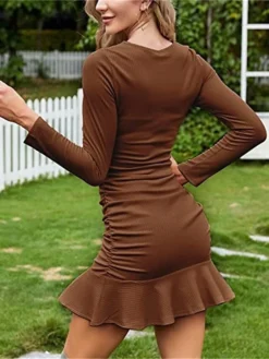 Women's Sweater Dress Jumper Dress Casual Dress Mini Dress Active Pure Color Outdoor Casual Holiday Vacation Crew Neck Long Sleeve 2023 Regular Fit Black Pink Wine S M L XL XXL 3XL -Party Prom Dresses Sales Store vijtcy1692863824550