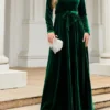 Women's Party Dress Velvet Dress Emerald Green Dress Long Dress Maxi Dress Black Wine Green Long Sleeve Pure Color Lace Up Spring Fall Winter Round Neck Fashion Winter Dress Fall Dress Spring Dress