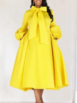 Women's Prom Dress Party Dress Swing Dress Long Dress Maxi Dress Black Yellow Red Long Sleeve Pure Color Lace Up Fall Winter Autumn Crew Neck Fashion Winter Dress Wedding Guest Birthday 2023 S M L XL -Party Prom Dresses Sales Store vizbin1695203652308