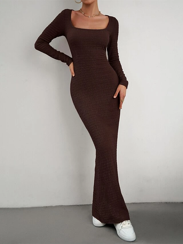 Women's Sweater Dress Jumper Dress Sheath Dress Long Dress Maxi Dress Fashion Pure Color Outdoor Daily Holiday Vacation U Neck Long Sleeve 2023 Slim Black Wine Brown S M L XL 10 Women's Sweater Dress Jumper Dress Sheath Dress Long Dress Maxi Dress Fashion Pure Color Outdoor Daily Holiday Vacation U Neck Long Sleeve 2023 Slim Black Wine Brown S M L XL - Image 10