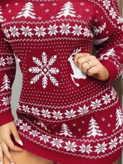 Women‘s Christmas Sweater Dress Jumper Dress Winter Dress Warm Geometric Tree Print Outdoor Christmas Casual Daily Crew Neck Long Sleeve 2023 Regular Fit Red S M L XL -Party Prom Dresses Sales Store vkoyqy1694165721740