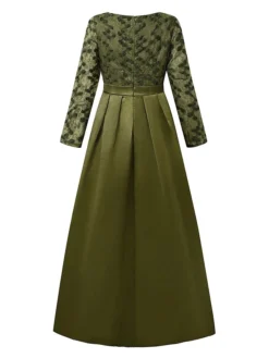 Women‘s Formal Party Dress Swing Dress A Line Dress Long Dress Maxi Dress Black Green Long Sleeve Pure Color Patchwork Winter Fall Spring V Neck Fashion Winter Dress Evening Party 2023 S M L XL 2XL -Party Prom Dresses Sales Store vlnjzs1677575340509