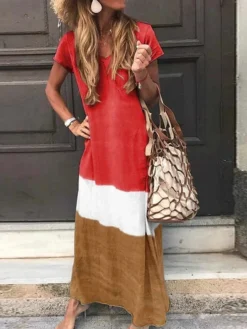 Women's T Shirt Dress Tee Dress Maxi Long Dress Black Blue Gray Yellow Red Short Sleeve Color Block Patchwork Spring Summer Round Neck Casual Boom Sale Dress S M L XL XXL 3XL 4XL 5XL -Party Prom Dresses Sales Store vlnqun1611304036835