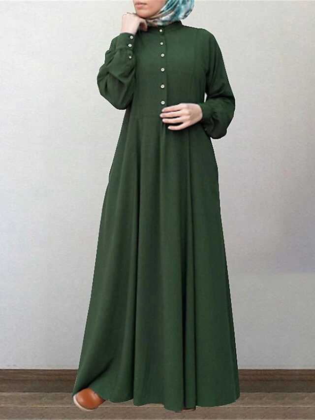 Women's Work Dress Swing Dress Semi Formal Dress Fashion Long Dress Maxi Dress Ruched Button Crew Neck Long Sleeve Plain Loose Fit Wine Blue Green Fall Winter S M L XL XXL 4 Women's Work Dress Swing Dress Semi Formal Dress Fashion Long Dress Maxi Dress Ruched Button Crew Neck Long Sleeve Plain Loose Fit Wine Blue Green Fall Winter S M L XL XXL - Image 4