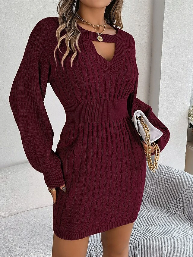 Women's Sweater Dress Jumper Dress Casual Dress Mini Dress Fashion Pure Color Outdoor Daily Going Out Crew Neck Long Sleeve Cut Out 2023 Loose Fit Wine Khaki Gray S M L 10 Women's Sweater Dress Jumper Dress Casual Dress Mini Dress Fashion Pure Color Outdoor Daily Going Out Crew Neck Long Sleeve Cut Out 2023 Loose Fit Wine Khaki Gray S M L - Image 10