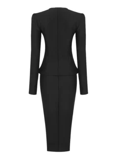 Women's Work Dress Sheath Dress Black Dress Fashion Midi Dress Button Split V Neck Long Sleeve Plain Regular Fit Black Summer Spring S M L XL -Party Prom Dresses Sales Store vlyxeh1688449068595