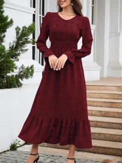 Women's Work Dress Swing Dress Black Dress Fashion Midi Dress Ruched V Neck Long Sleeve Plain Loose Fit Black Red Blue Fall Winter S M L XL XXL -Party Prom Dresses Sales Store vmcmsu1693300599963