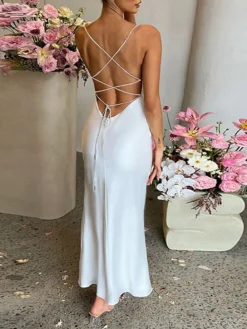 Women's Party Dress Homecoming Dress Satin Dress Pink Dress Long Dress Maxi Dress Black Sleeveless Pure Color Lace Up Summer Spring Fall Spaghetti Strap Fashion Party Birthday Evening Party Slim 2023 -Party Prom Dresses Sales Store vnoits1669448388749