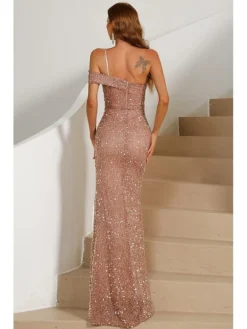 Women's Prom Dress Party Dress Sequin Dress Long Dress Maxi Dress Gold Sleeveless Pure Color Sequins Summer Spring Spaghetti Strap Elegant Wedding Guest Evening Party Spring Dress Slim 2023 S M L XL -Party Prom Dresses Sales Store vnpuvf1660810056390