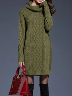 Women's Sweater Dress Jumper Dress Winter Dress Mini Dress Warm Plain Outdoor Daily Holiday Vacation Turtleneck Long Sleeve 2023 Loose Fit White Wine Blue M L XL XXL 3XL -Party Prom Dresses Sales Store vnpxie1697711247696